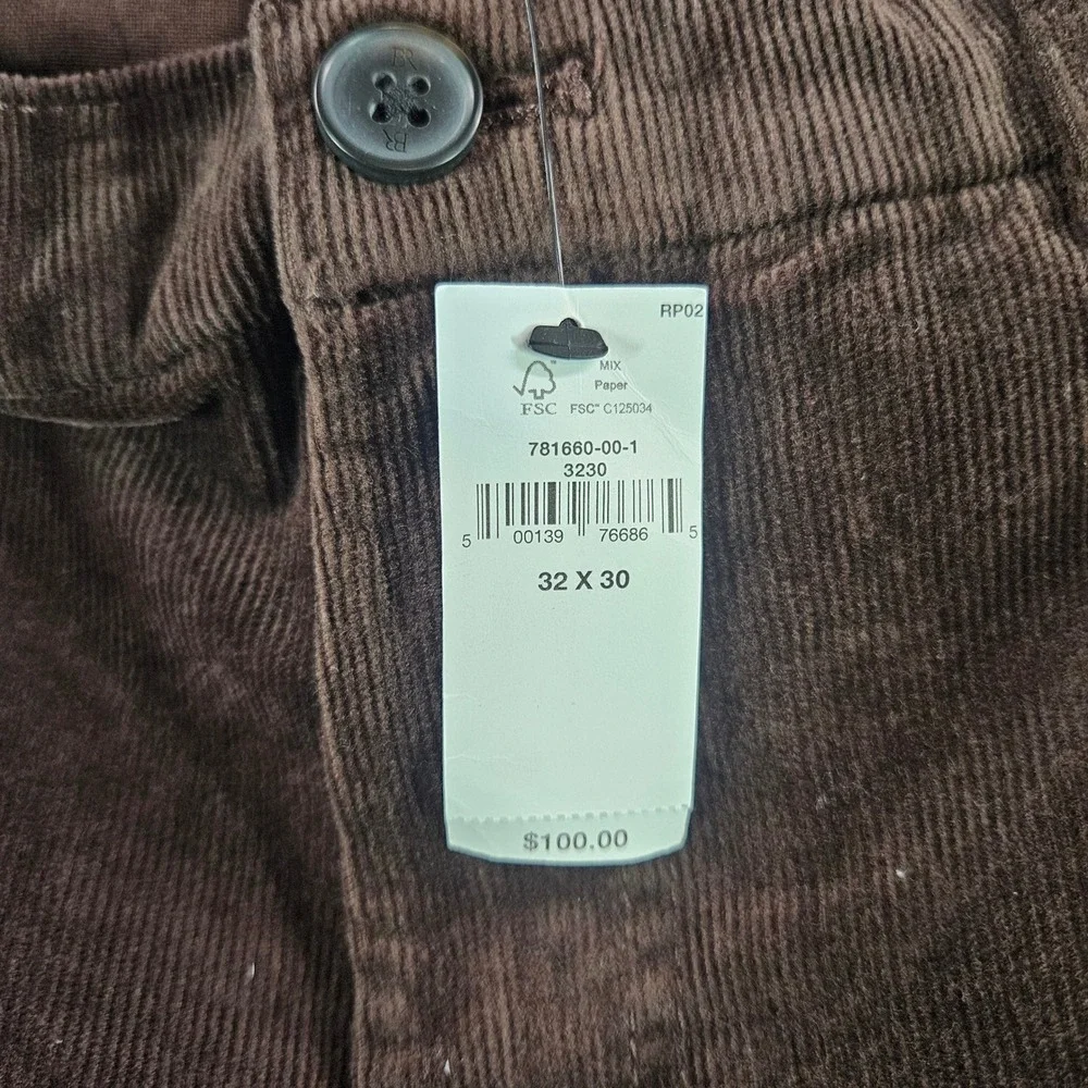Banana Republic Mens Travel Straight Corduroy Pants Brown 32x30 NEW NWT